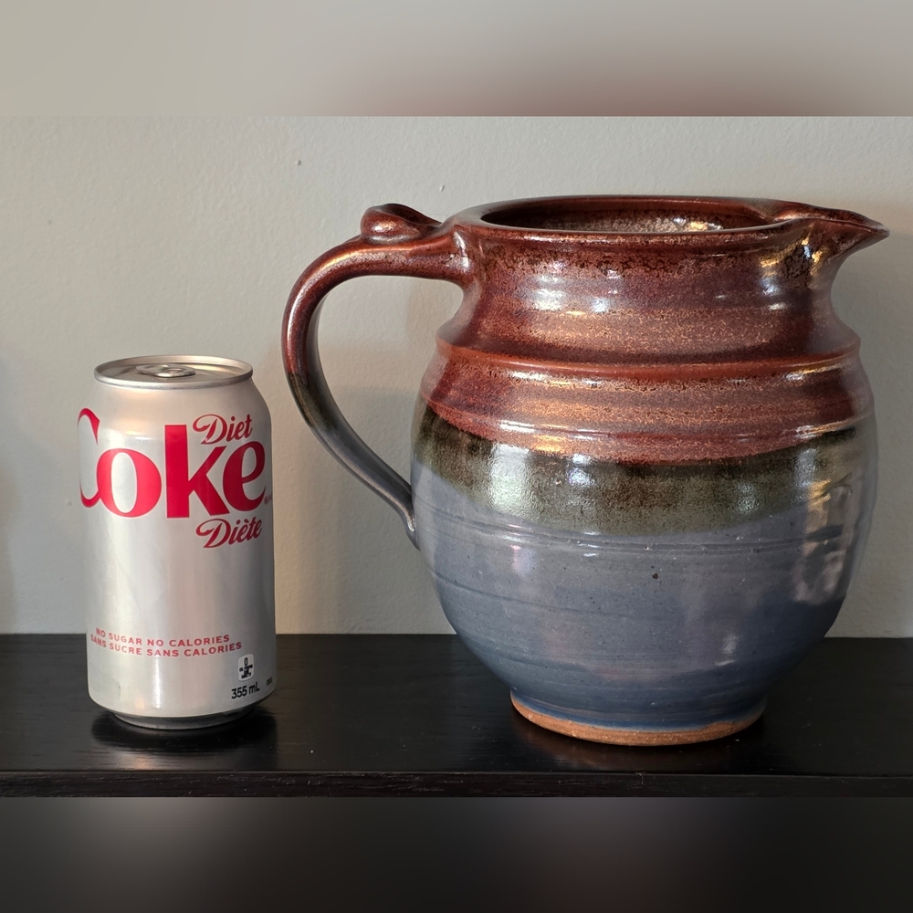 Vintage Handcrafted Multicolor Stoneware Pitcher - Picture 2 of 8